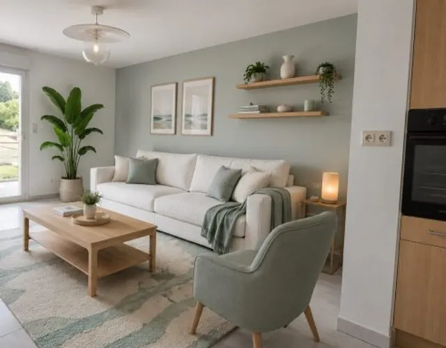 Exemple aménagement pièce à vivre appartement type 3 de 65 m2 à vendre sur Tours Sud proche tramway et piscine du lac | Tours'N Gestion Immo 37